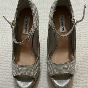 Steve Madden Glittering Silver Platform Heels